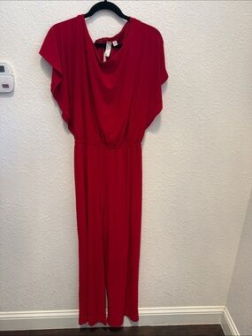 Ellen Tracy Red Draped Neck Jumpsuit